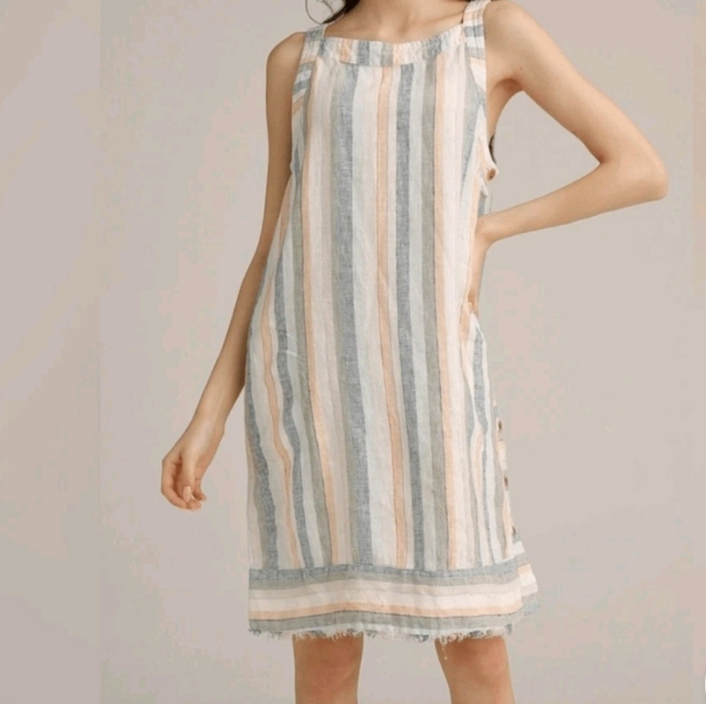 For Cynthia Women’s Striped Linen Blend Sleeveless Shift Dress size M
